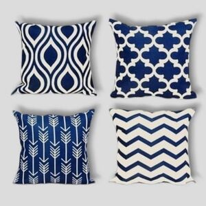 New Canvas Blue and Beige Pattern Pillow Covers pk of 4 ( 17×17")